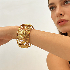 Ocean 304 Stainless Steel Hollow Starfish Shell Shape Open Cuff Bangles for Women&nbsp;WGCF8EC-01