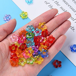 透明なアクリルビーズフレーム  花  ミックスカラー  13x13x4mm  穴：2.5mm  インナー対策：5mm&nbsp;X-MACR-S373-55B