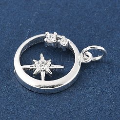 スターペンダント付きスターリングシルバーパヴェクリアキュービックジルコニアリング925個  丸カンとスタンプ925個付き  銀  18.5x12.5x3mm  穴：3mm&nbsp;STER-R013-10S