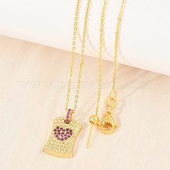 Brass Micro Pave Cubic Zirconia Rectangle with Heart Pendant Adjustable Slider Necklaces&nbsp;KK-CBA4547-08G-05