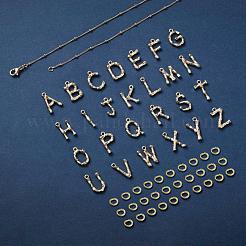 キットを作る26個のa〜zアルファベットネックレス  1個の真鍮製のカーブチェーンを含む  文字合金ペンダントと304ステンレススチール丸カン  ゴールドカラー  ネックレス：1個&nbsp;DIY-YW0002-29G