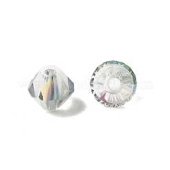透明な電気メッキガラスビーズ  双円錐形  半分メッキ  多面カット  淡緑色  4x3.5mm  穴：0.8mm  約720個/袋&nbsp;GLAA-K072-02A
