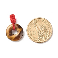 混合天然石ペンダント  赤い編みこみのナイロン糸のパーツ  ドーナツ/円盤  27.5x18x7.5mm  穴：3.5x5.2mm&nbsp;PALLOY-JF01109