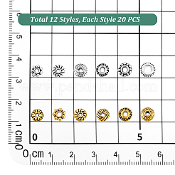 240個12スタイルの亜鉛合金スペーサービーズ  ミックスカラー  5.4~7.5x2~6.3mm  穴：1~3mm  20個/スタイル&nbsp;FIND-PH0025-50