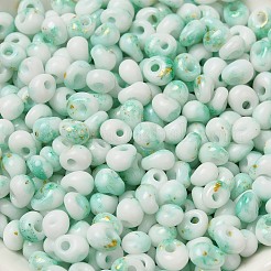 焼付塗装ガラスシードビーズ  丸い穴  ティアドロップ  アクアマリン  5~5.5x4~5x3~3.5mm  穴：1.2mm  約2500個/ポンド&nbsp;SEED-F006-01A-08