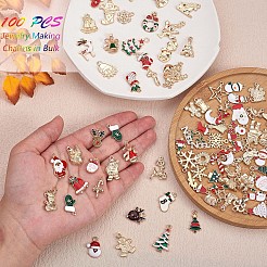 クリスマス合金エナメルチャーム100個。  ゴールドカラー  混合図形  ミックスカラー  13mm〜33mm&nbsp;JX156A