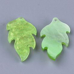 セルロースアセテート（樹脂）ペンダント  葉  ライムグリーン  25.5x15x4.5~5mm  穴：1.2mm&nbsp;KY-S157-42E