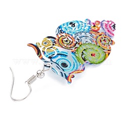 Spray Painted Stainless Steel Owl Dangle Earrings&nbsp;EJEW-I256-12P