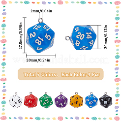 28個7色の不透明アクリルパーツ  プラチナメッキ鉄パーツ  多面カット  多面体サイコロ  D20  ミックスカラー  27.5x20x20mm  穴：2mm  4個/カラー&nbsp;MACR-SC0002-17