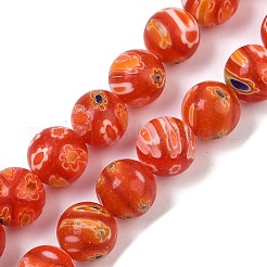 ハンドメイドミッレフィオーリ ランプワークビーズ連売り  ラウンド  レッドオレンジ  10x9.5mm  穴：1mm  約38個/連  14.37''（36.5センチメートル）&nbsp;LAMP-G166-10B