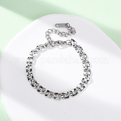 女性用304ステンレススチールパンサーチェーンブレスレット  ステンレス鋼色  長さ6-1/4インチ(16cm)+62mmエクステンダー  幅1/4インチ（0.55cm）&nbsp;BJEW-R027-07P