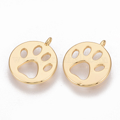 真鍮製チャーム  犬の足のプリントとフラットラウンド  ニッケルフリー  18KGP本金メッキ  14x12x1mm  穴：1mm&nbsp;KK-T025-28G