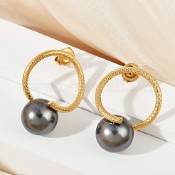 304 Stainless Steel Natural Shell Pearl Stud Earrings&nbsp;EJEW-G423-21G
