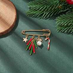 Christmas Candy Cane & Star & Bowknot Charms Alloy Safety Pin Brooch&nbsp;JEWB-TA00002