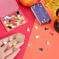 60 個 6 色のハロウィーン合金エナメルペンダント  ライトゴールド  ゴーストチャーム  ミックスカラー  14x9.5x1.5mm  穴：1.2mm  10個/カラー&nbsp;FIND-SC0010-89
