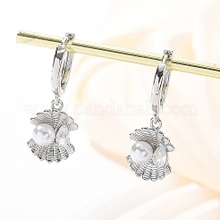 Shell Shape Brass Micro Pave Cubic Zirconia Hoop Earrings&nbsp;EJEW-M077-05P