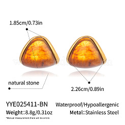 三角形 304 ステンレススチール スタッド イヤリング  18KGP本金メッキ  ブラウン  22.6x18.5mm&nbsp;ZY3218-1