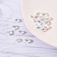 20個の透明スプレー塗装ガラスチャーム  ABカラーメッキ  ティアドロップ  ライトグレー  9x6x6mm  穴：1mm&nbsp;GLAA-YW0001-03A