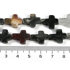 天然のアフリカブラッドストーンビーズ連売り  クロス  15x11.5x4.5mm  穴：0.7mm  約25個/連  15.75''（40センチメートル）&nbsp;G-I369-A21-02
