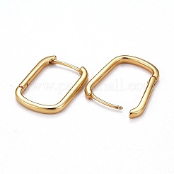 真鍮huggieフープピアス  長持ちメッキ  長方形  18KGP本金メッキ  22x16x2mm  ピン：0.8mm&nbsp;X-KK-H741-05G