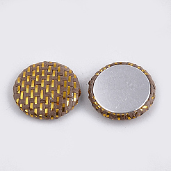 手作りわら織カボション  アルミ底  フラットラウンド  プラチナ  コーヒー  25~25.5x6mm&nbsp;WOVE-S119-03B-01