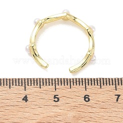 Brass with ABS Plastic Pearl Cuff Open Rings&nbsp;RJEW-Z145-07G