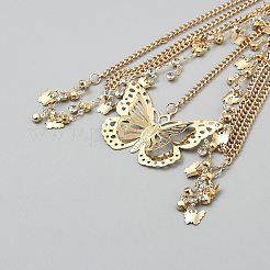 ドレス用合金ラインストーンフラットラウンドリンクベルウエストボディチェーン  黄金の蝶  透明  395mm&nbsp;AJEW-WH0606-011B