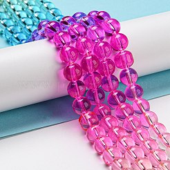 染色および加熱した合成石英ビーズ連売り  グラデーションカラーのラウンドビーズ  濃いピンク  8mm  穴：1mm  約55~56個/連  15.55''~15.75''（39.5~40センチメートル）&nbsp;G-P502-01B-04
