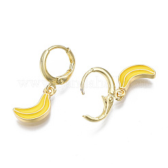 Brass Enamel Huggie Hoop Earrings&nbsp;EJEW-T014-25G-NF