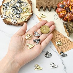 ハロウィンテーマの合金ペンダント30個、6つのスタイル  混合図形  16.5~19x18.5~20.5x2.5~3.5mm  穴：1.2~2.8mm  5個/スタイル&nbsp;FIND-CJ0005-47