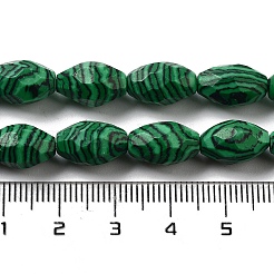 合成マラカイトビーズ連売り  多面カットコメ  12.5x8mm  穴：1.2mm  約16個/連  7.68インチ（19.5cm）&nbsp;G-P520-C17-01