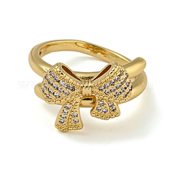 Bowknot Brass Micro Pave Clear Cubic Zirconia Double Rings&nbsp;RJEW-Z050-25G