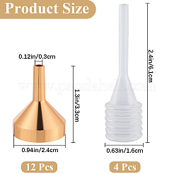 アルミ漏斗ホッパー12個  プラスチックスプリングトランスファーピペット4個付き  ゴールドカラー  33x20mm  内径：24mm＆3mm&nbsp;AJEW-GF0010-31G