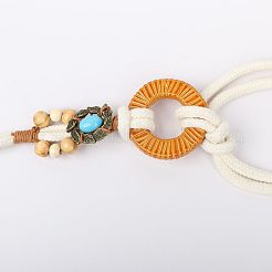 ボヘミアンスタイルの合金樹脂リングコットンコードチェーンベルト、木製ビーズタッセル付き  ホワイト  1500mm&nbsp;FS-WGA5F60-01
