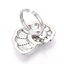 Brass Micro Pave Cubic Zirconia Adjustable Open Cuff Rings for Women&nbsp;RJEW-N051-02P