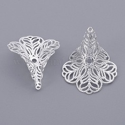 真鍮の派手なビーズキャップ  フィリグリー  花  3花びら  銀色のメッキ  29x24mm  穴：1.2mm&nbsp;LS-EC216-S