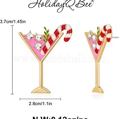 クリスマス合金エナメルスタッドのピアス  ラインストーン付き  キャンディケイン入りドリンク  ゴールドカラー  37x28mm&nbsp;FS-WGF3B22-01