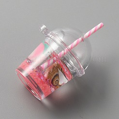 蓄光プラスチックカップペンダント  内側の樹脂と  イミテーションフルーツティー  ピンク  29.5x25.5x41~42.5mm  穴：1.8mm&nbsp;KY-WH0045-42E