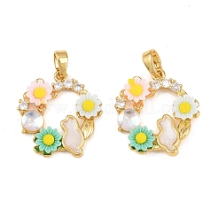 Brass Micro Pave Clear Cubic Zirconia Pendants&nbsp;KK-H262-15G