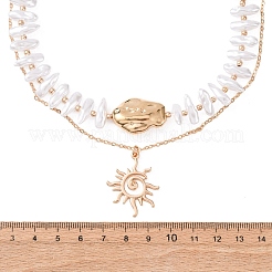 CCB Plastic Sun Pendant Alloy & Imitation Baroque Keshi Pearl Double Layer Necklaces for Women&nbsp;NJEW-Z116-01G