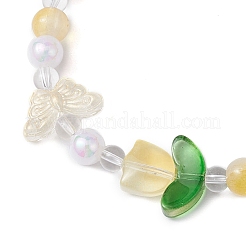 Tulip & Butterfly & Round Two Tone Glass Imitation Jade Beaded Stretch Bracelets for Women&nbsp;BJEW-JB10686