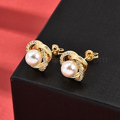 Flower Brass Micro Pave Clear Cubic Zirconia Stud Earrings&nbsp;EJEW-A135-23G
