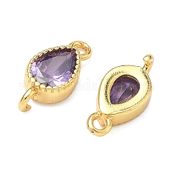 Brass Pave Cubic Zirconia Teardrop Connector Charms&nbsp;KK-P348-09G