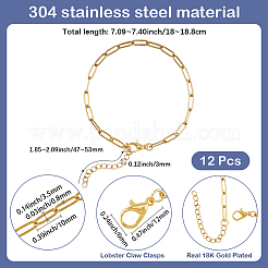 12Pcs 304 Stainless Steel Paperclip Chains Bracelets for Men Women&nbsp;BJEW-SC0001-63G
