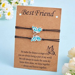 2 個真鍮エナメルバタフライリンクブレスレットセット  女性のための調節可能なBFFブレスレット.  プラチナ  シアン  4-3/4~9インチ（12~23cm）&nbsp;JB730A