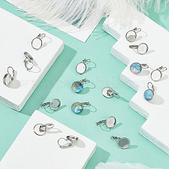 304ステンレススチールフレンチフックピアス金具40個  フラットラウンド  空白のカボションセッティング付き  ステンレス鋼色  21x14mm  ピン：0.8mm  トレイ：12mm&nbsp;STAS-SC0021-51