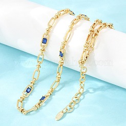 5MM Brass Pave Cubic Zirconia Oval Link Chain Necklaces&nbsp;NJEW-D324-01G-03