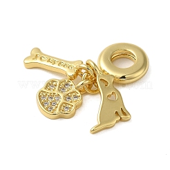 Rack Plating Brass Micro Pave Clear Cubic Zirconia European Dangle Charms&nbsp;KK-P279-34G