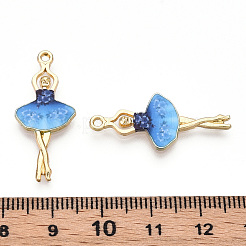 プリントされたライトゴールドトーン合金ペンダント  バレリーナダンサーのチャーム  ライトスカイブルー  29.5x13x2mm  穴：1.4mm&nbsp;ENAM-N056-207G