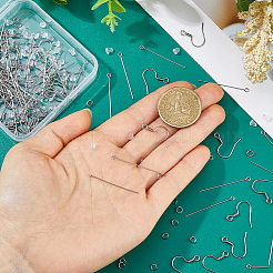 DIYイヤリング金具キット  304ステンレススチールのピアスフック、オープン丸カン、フラットヘッドピンを含む  プラスチック製ピアスキャッチ  プラチナ＆ステンレス鋼色  17~19x19mm&nbsp;DIY-HS0002-25